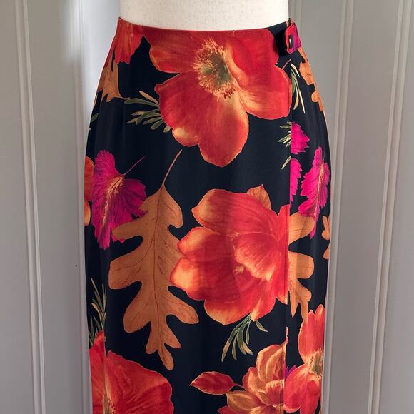 Vintage 90s Boho Black Floral Maxi Skirt 4 - Picture 3 of 8